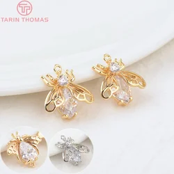 (869)4PCS 14x15MM 24K Gold Color Plated Brass with Zircon Butterfly Insect Charms Pendants High Quality Jewelry Accessories