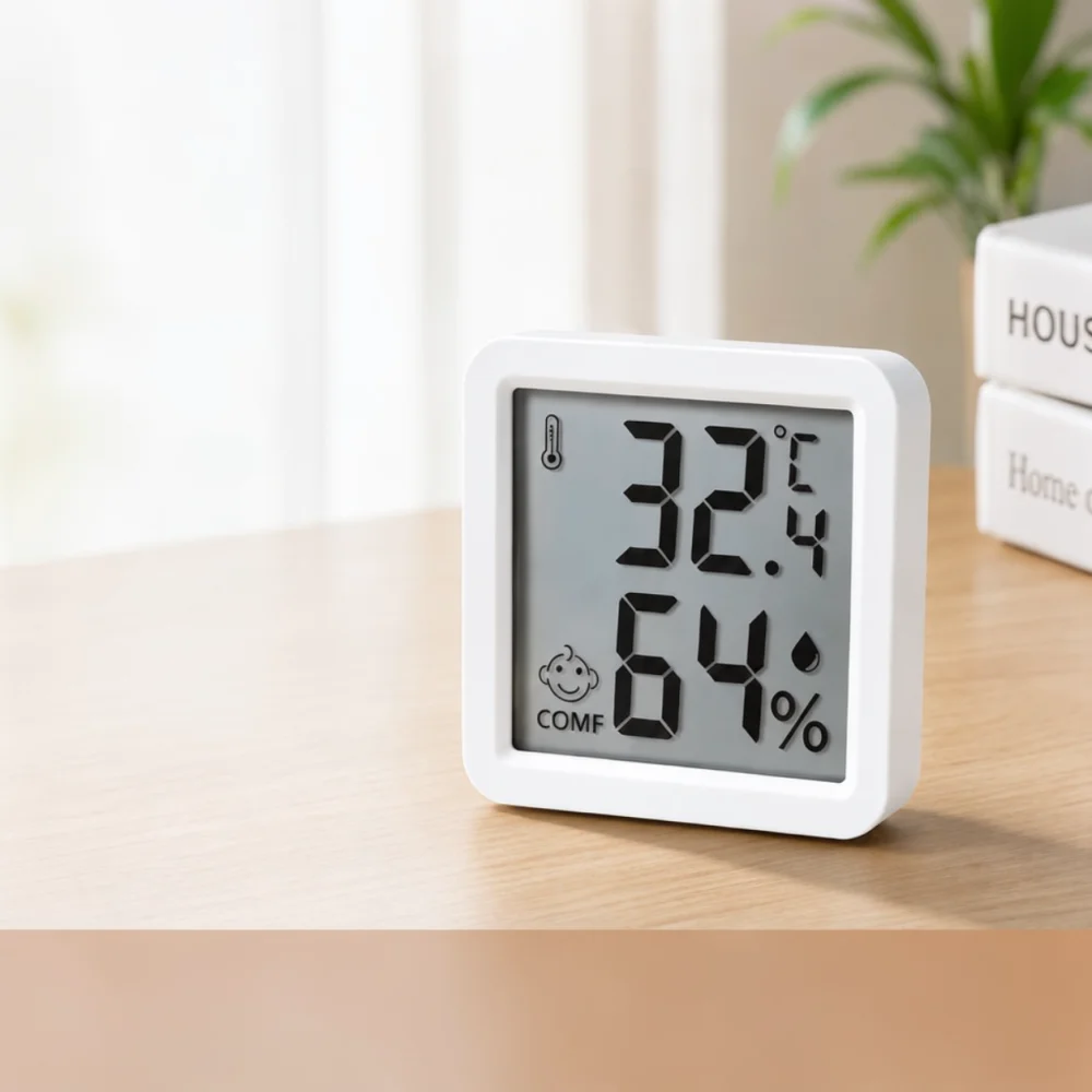 Baby Nursery Temperature - ワイヤレスデジタル湿度計。室内の温度と湿度を測定し、ベビーベッドの部屋やオフィス、机の上に設置して使用できる。