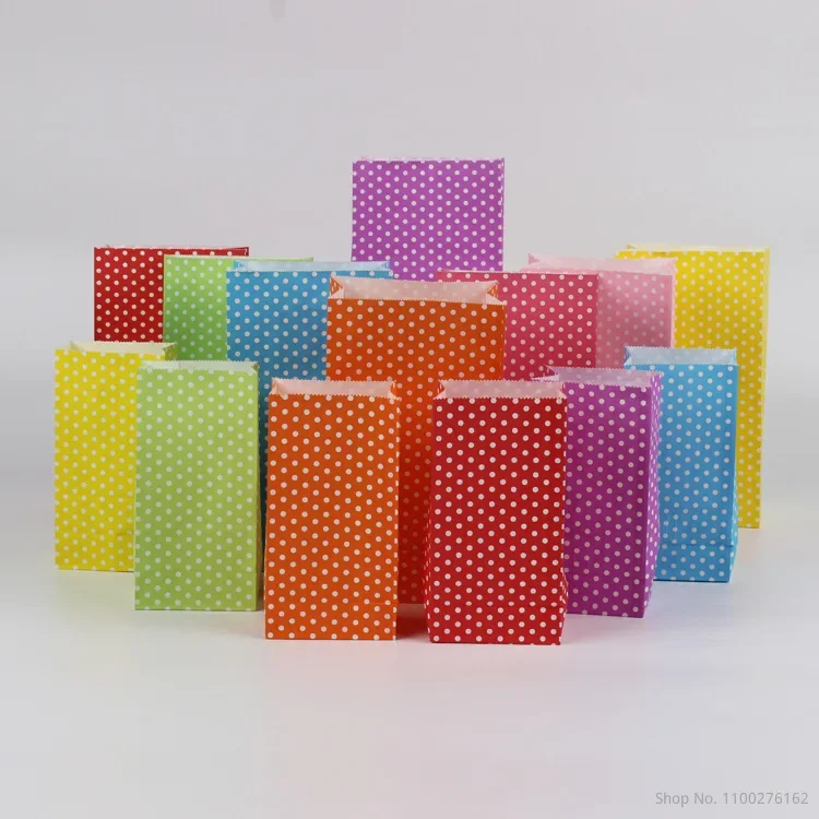 

50pcs/lot Mini Kraft Paper Bags Stand Up Dot Bags Child Party Birthday Food Paper Kraft Seal Gift Packing Treat Bag Supplies
