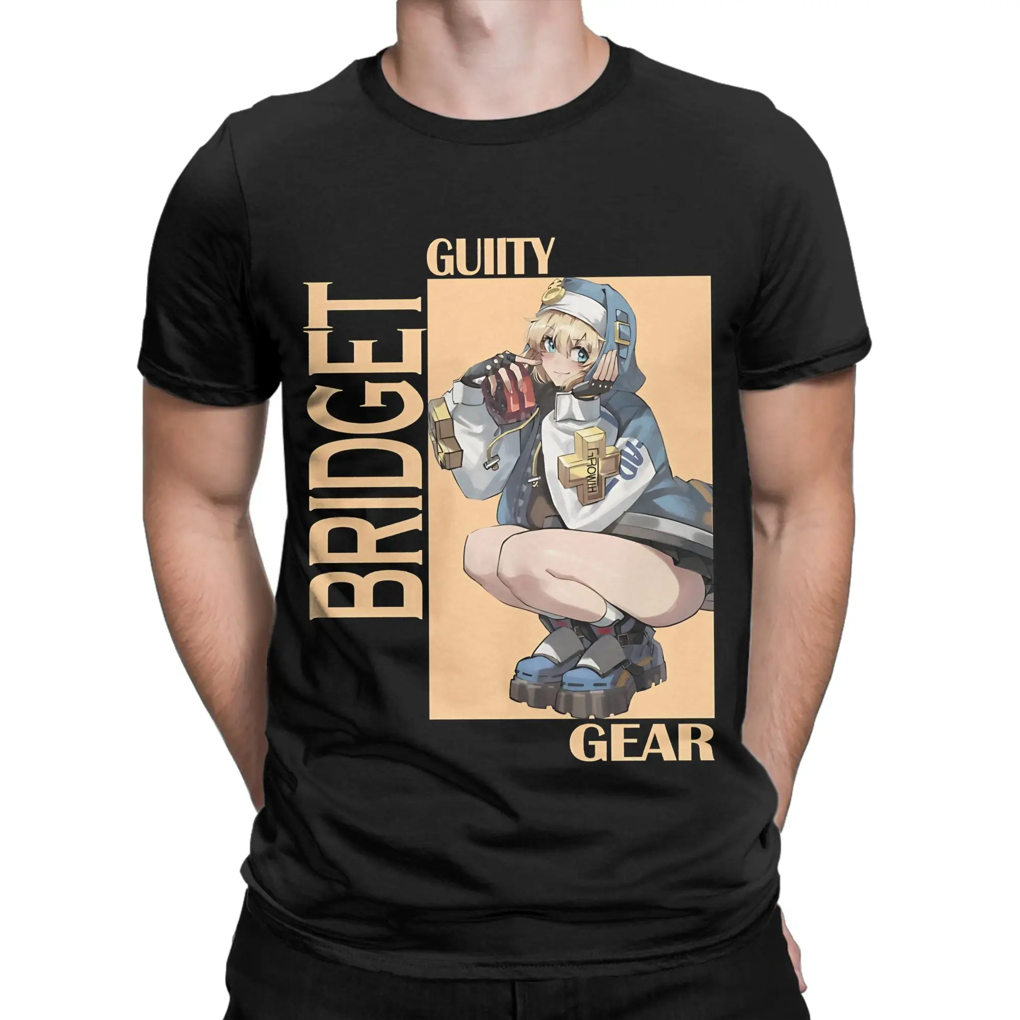 Guilty Gear Bridget Classic Shirt yellow poster Funny Graphic 100% Cotton T-Shirt guilty gear bridget Tees Tops For Men