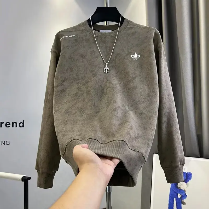 

Модная осенняя мужская толстовка с градиентом цвета и круглым вырезом 2023, свободный рашпильный красивый топ High Street