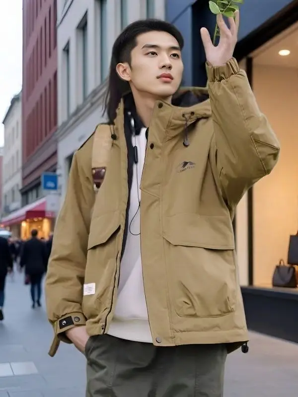 

Новая мужская хлопковая куртка-пальто утепленная осенне-зимняя повседневная с капюшоном легкая модная из полиэфирного волокна с длинными рукавами