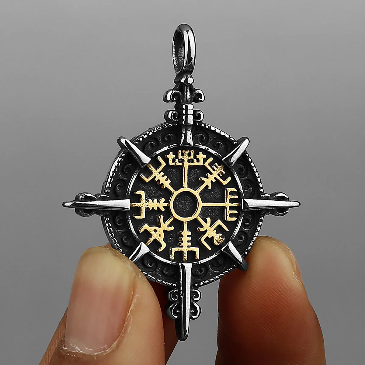 Viking Compass Runes Stainless Steel Pendant Necklace Scandinavian Men's Biker Amulet Necklace Jewelry Gift for Boyfriend