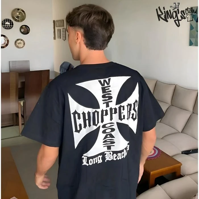 Summer Vintage West Coast Choppers Printed Washing T-Shirt Women Cotton Breathable Retro Biker Style Loose Fit Casual Streetwear