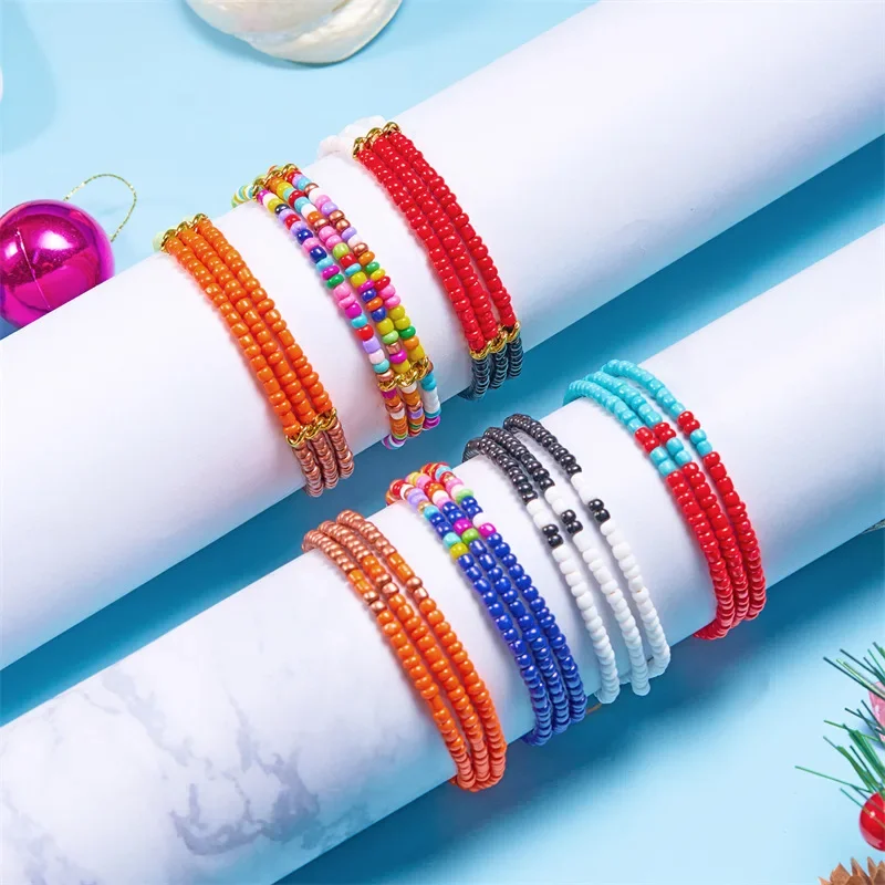 Beaded bracelet Multilayer Rainbow Originality Colour Hand knitting Bohemia Adjustable Tide Simple Rice bead bracelet