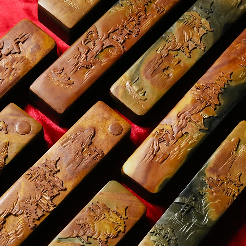 부티크 천연 및 고급 안후이 라오켄 거친 돌 문진, 학습의 네 가지 보물