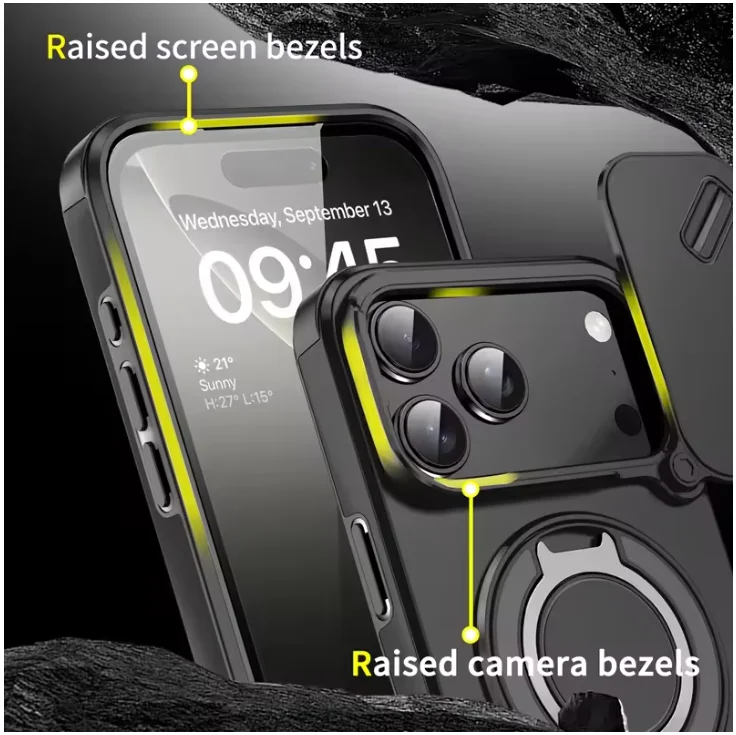 Armor Shockproof Magnetic Ring Stand Holder Phone Case For iphone 17 16 15 14 13 12Pro Max orange Camera flip Protection Cover view 5