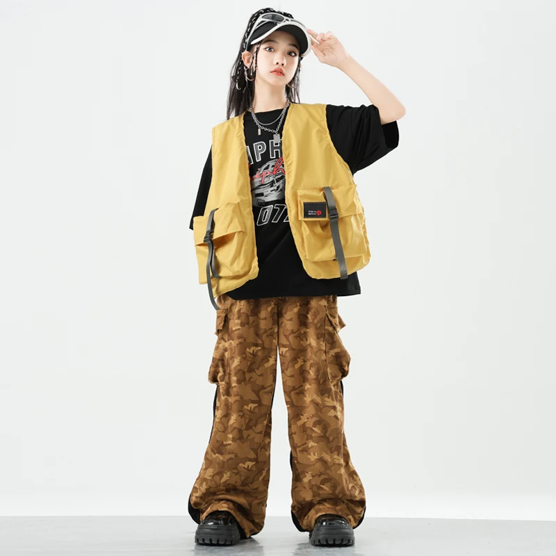 Girls K-pop Outfits Vest Loose Pants Boys Hip Hop Jazz Street Dancing Clothes Sets Children Streetwear Kids Teens Stage Costume