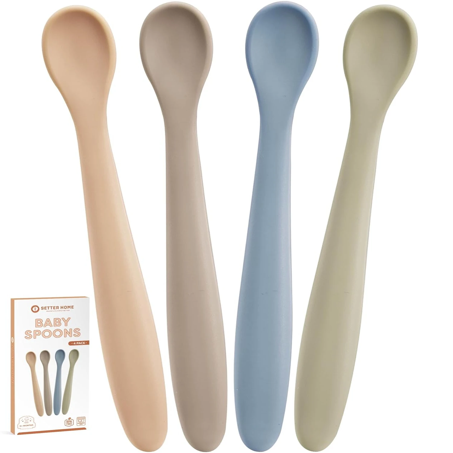 Best Soft Silicone Baby Spoons Dishwasher-Safe Silicone Bendable Baby Feeding Spoon Infant First Stage Silicone Training Spoon, 