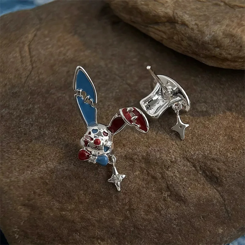 Copper Alloy Material Jewelry Accessories, Asymmetry Clown Rabbit Stud Earrings for Women Men, Vivid Enamel Craft Hip‑hop Street