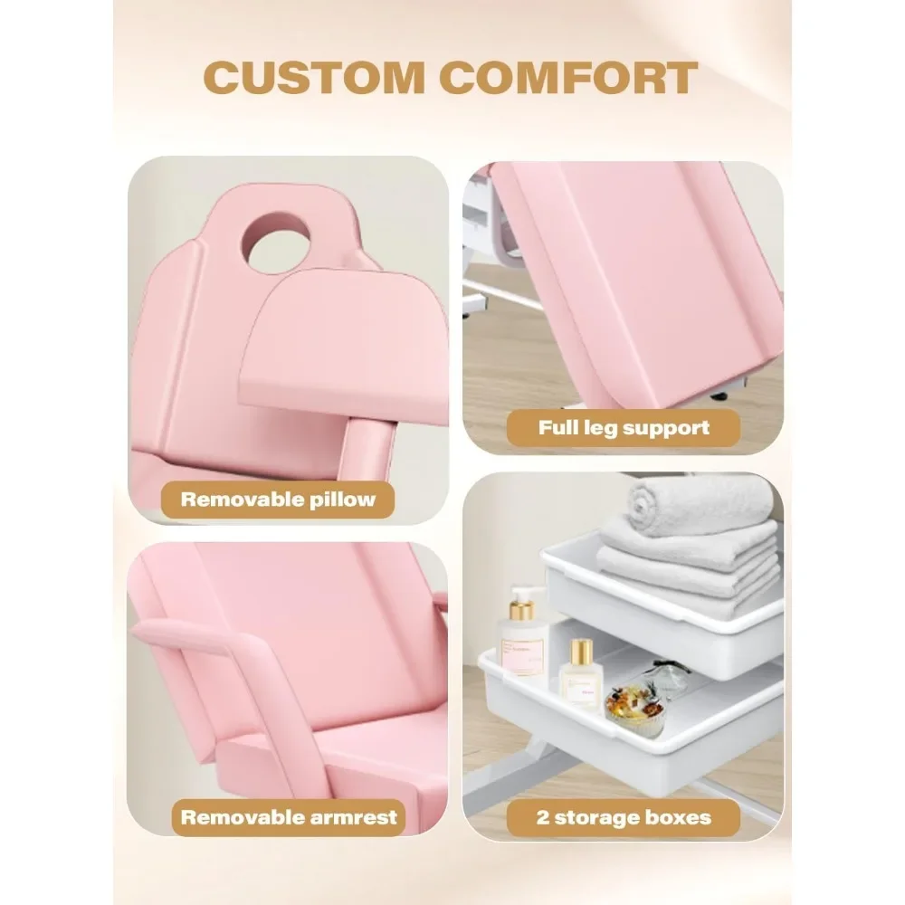 Cadeira de tatuagem facial ajustável para clientes, cama de esteticista com mesa de massagem, encosto de cabeça e 360 °   Banco giratório, serviço de cílios