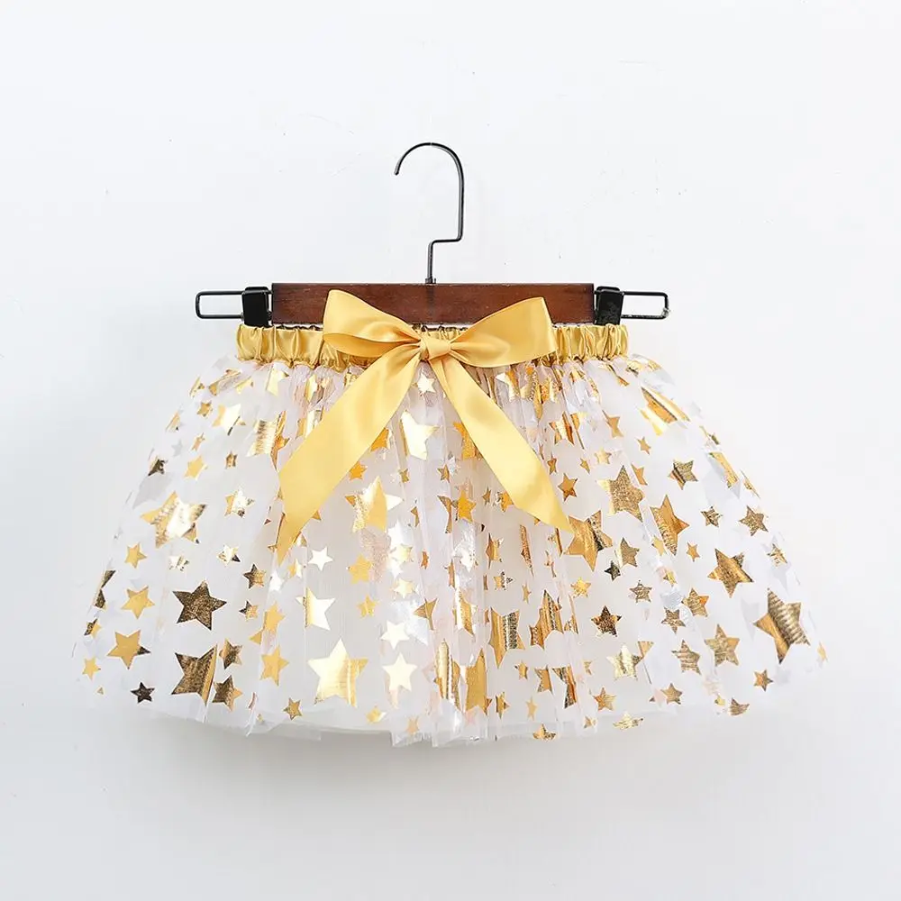 Fluffy Tulle Girls Tutu Skirts Elastic Waist Mesh Children's Tulle Skirt Star Sequins Ball Gown Princess Skirt Christmas Costume