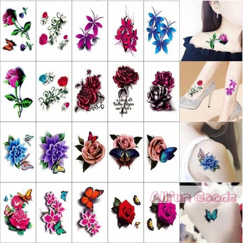 20 Sheets Waterproof Temporary Flower Butterfly Tattoo Stickers Women Fashion Art Sexy Removable Men Body Sticker Long-Lasting