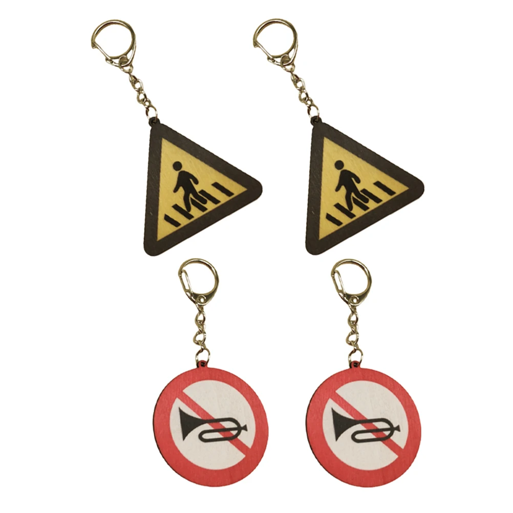 

4pcs Traffic Sign Keychain Small Elastic Key Ring For Men Women Purse Backpack Creative Keychains Lightweight Novelty Decor