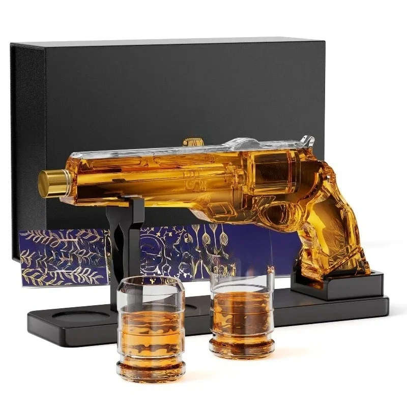 

New Gun Shaped Glass Decanter Set Pistol Design Whisky Decanter with Stopper Alcohol Storage Container for Home Bar