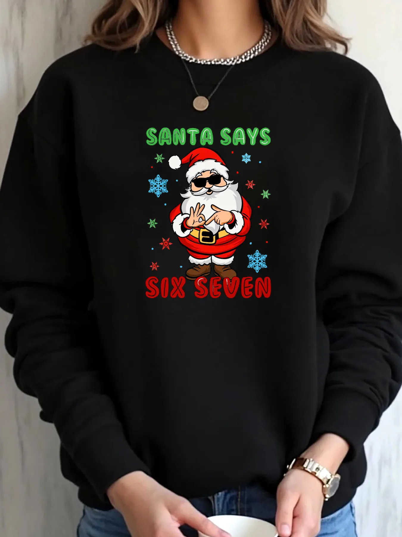 

Женская толстовка больших размеров с рождественским принтом Санта-Сесть и семью принтами, верхняя одежда