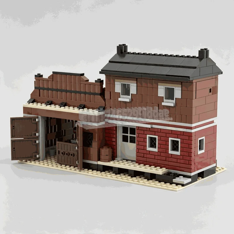 520Pcs Western Frontier Post Station Building Blocks Modular Street Architecture Model Diy Assembly Creative Display Gifts Toy
