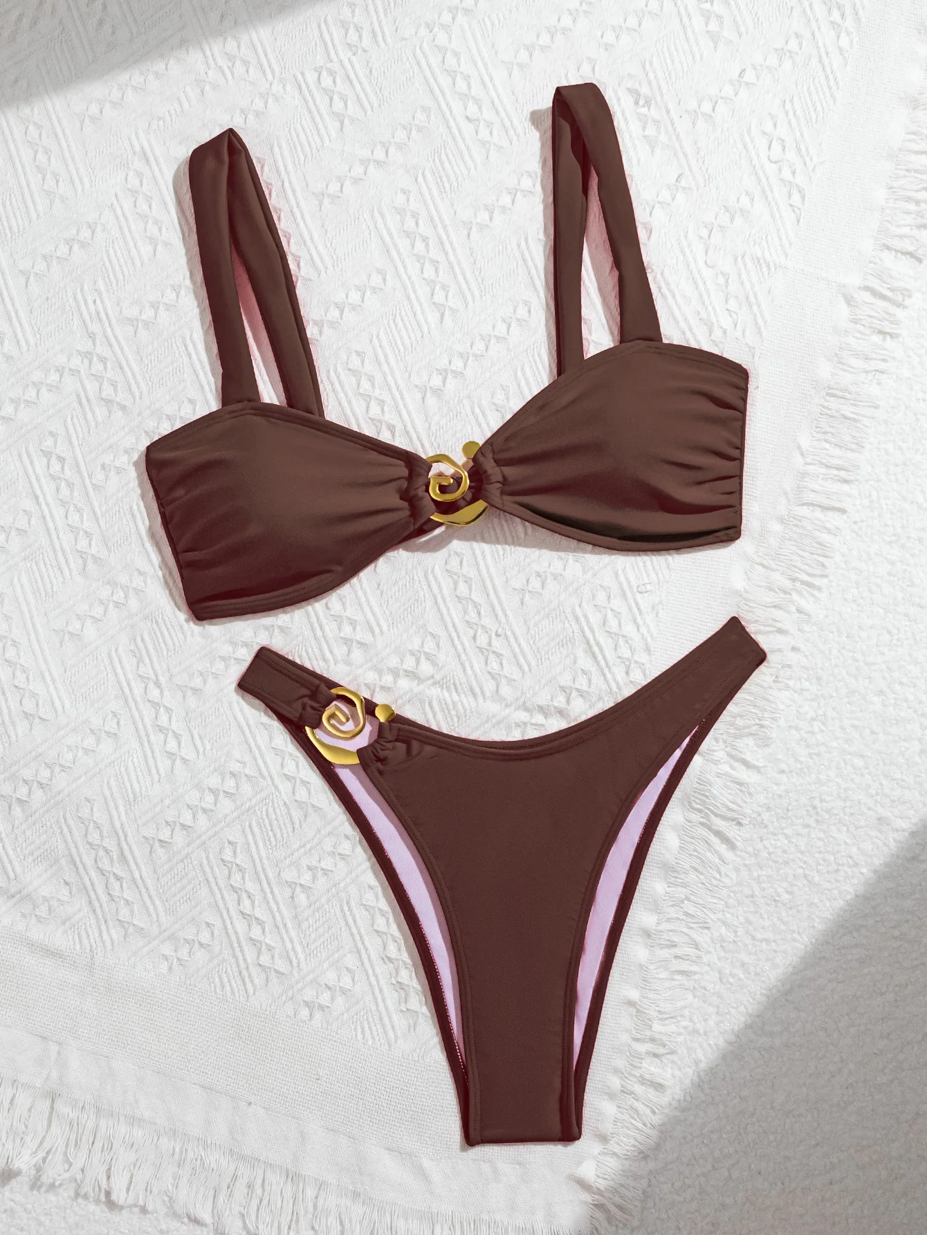 2025 New Sexy Metal Bikini Set Swimsuit for Women Push Up Swimwear Female Summer Two Pieces Bathing Suit Beachwear Accessories