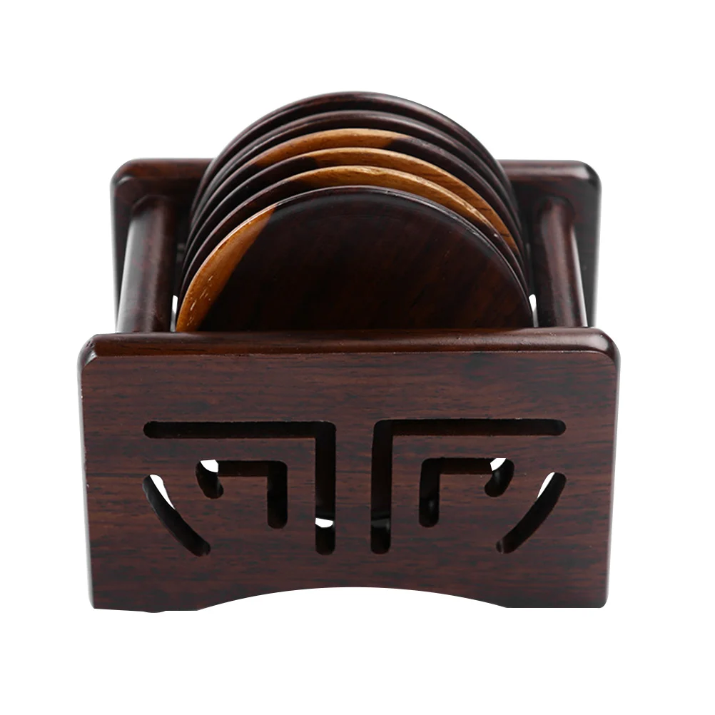 

Wooden Round Drink Coasters 7pcs for Coffee Tea Wine Beer Glass Cup Mat with Holder Barware Kitchen Accessories