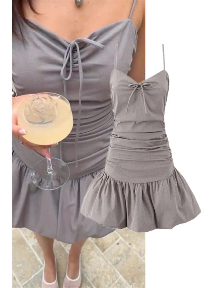 Rétro épicé fille Sle Strapl épissure plissé Bloomer ort Dr Slim Fit usage quotidien printemps saison dames Faion Dr