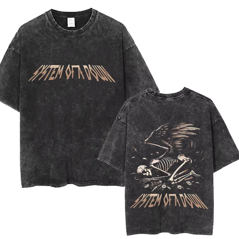 System of A Down Toxicity Album Graphic Washed T-shirt Men Women Rock Oversized T Shirts Male Vintage Alternative Metal T-shirts