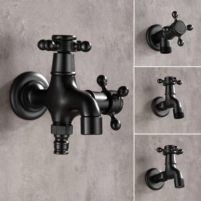 Black Outside Toilet Tap Washing Machine Bibcock Decorative Outdoor Garden Basin Wall Mount Small Single Cold Water Faucet