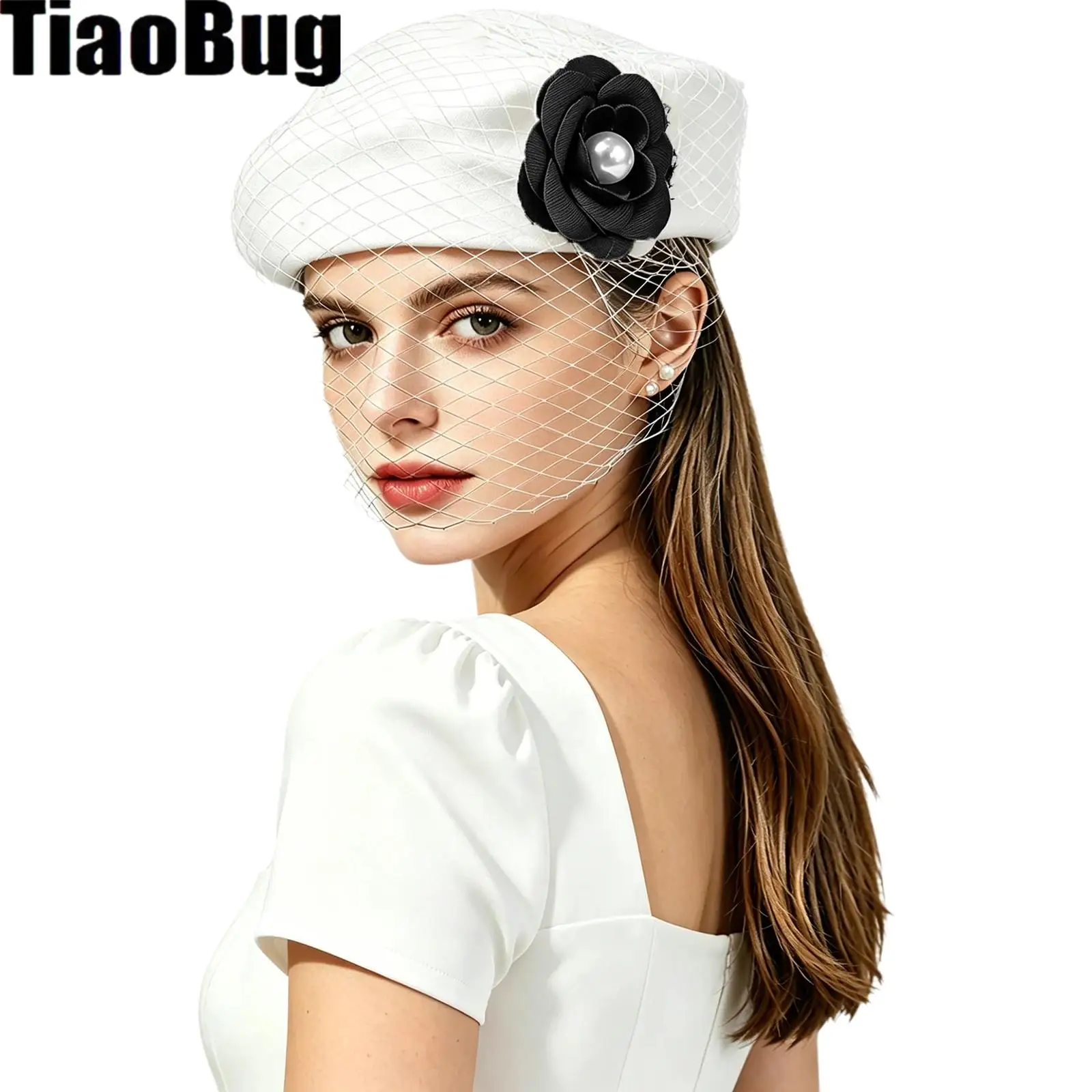 Vintage Artificial Flower Bridal Hats Hat French Beret with Veil Pillbox Hats Cocktail Party Wedding Church Fedora
