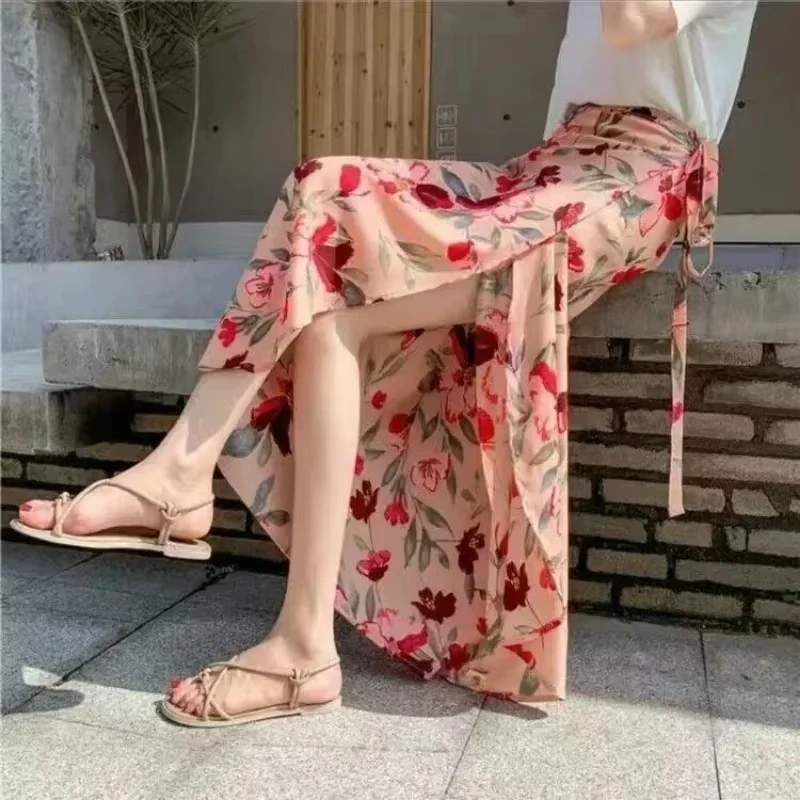 Faldas de verano para mujer con cordones ajustadas que combinan con todo para la playa, abrigo Sexy liso de una pieza por debajo de la rodilla, falda coreana de cintura alta para mujer, moda Simple, nuevo