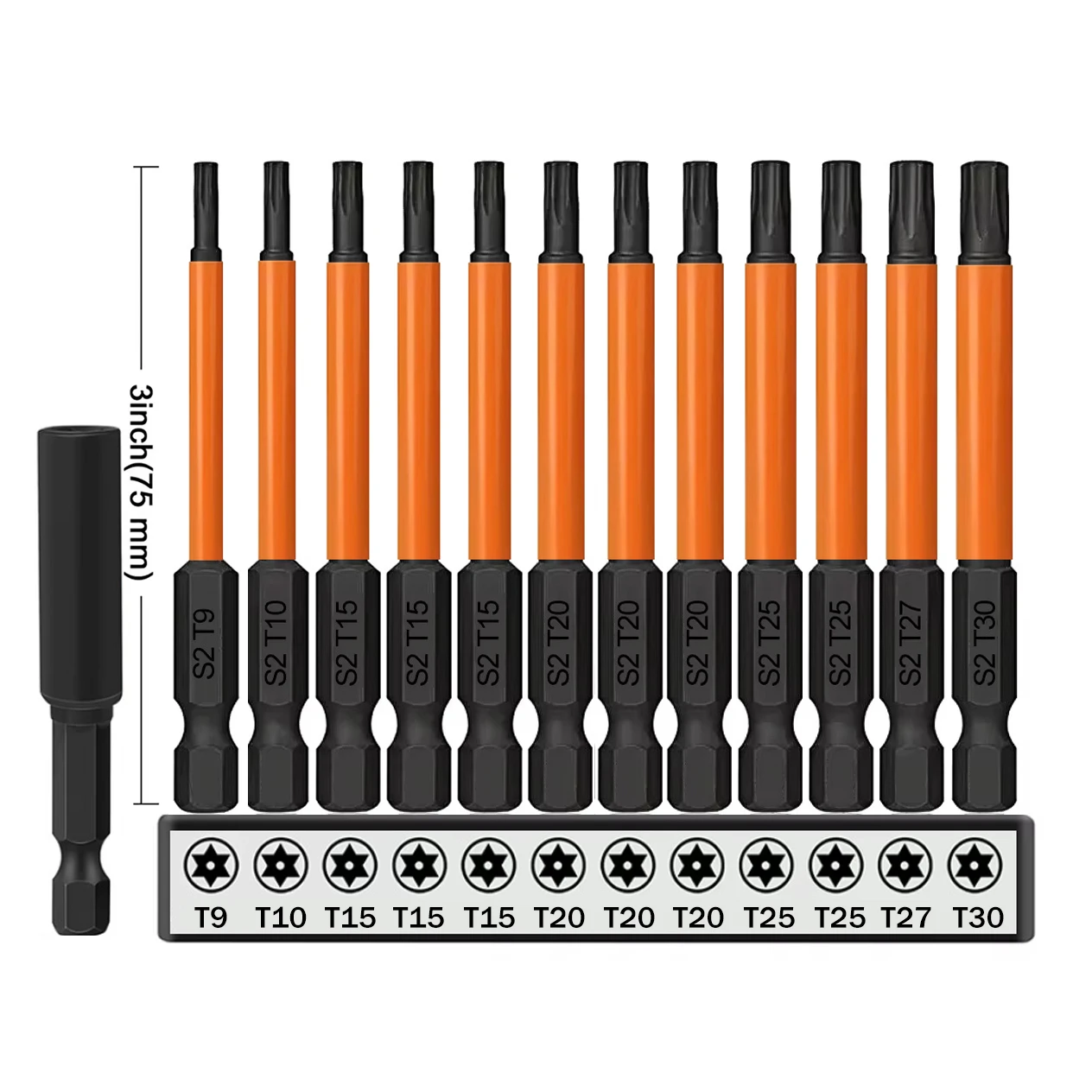 13Pcs 75mm Torx & Security Torx Bit Set – 1/4