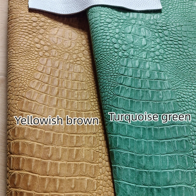 Picture 3: 1mm Yellowish Brown.Turquoise Crocodile Cowhide.First Layer Leather.Real Leather Fabric.Handmade DIY For Wallet.Cut the Whole