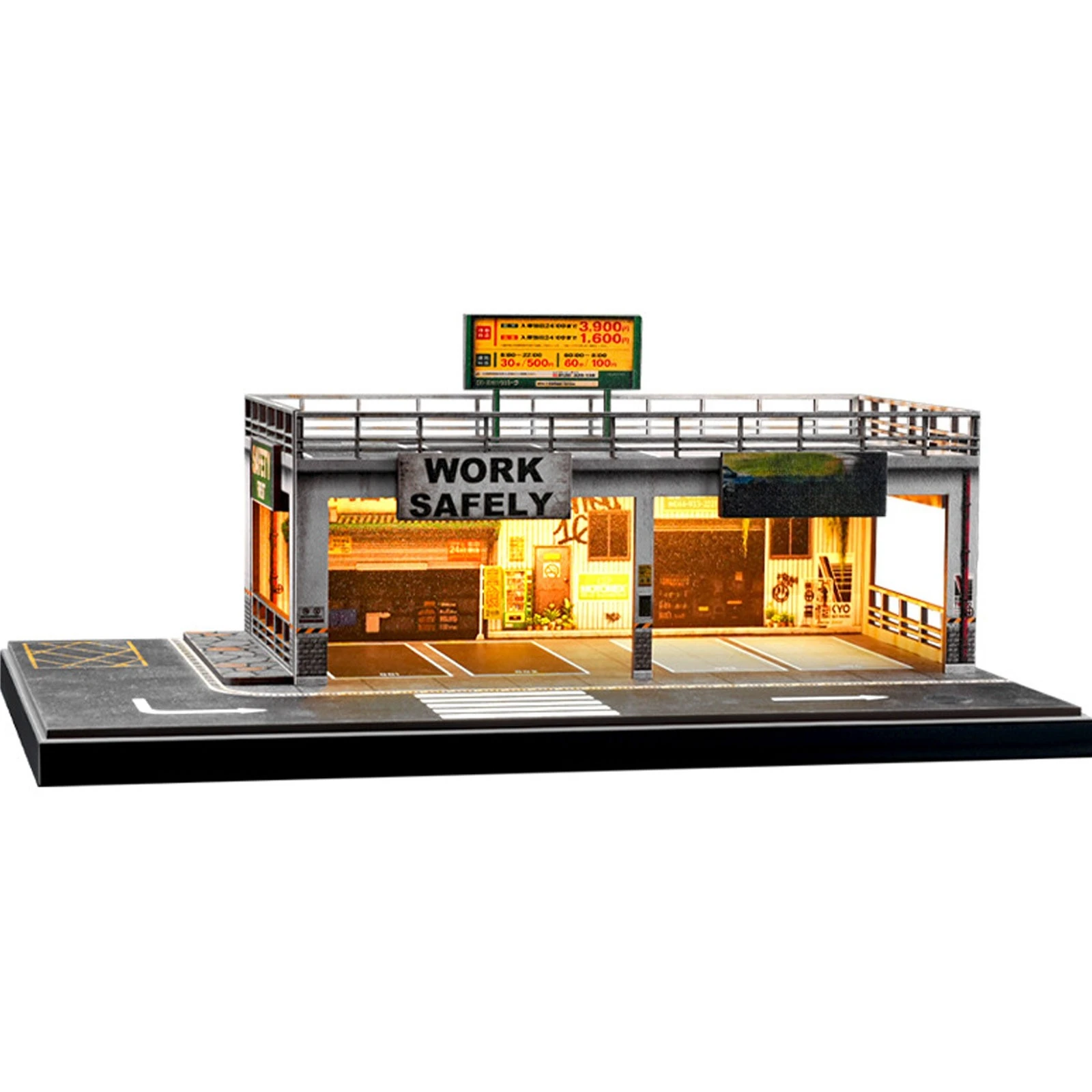 

1/64 Scale Diorama Garage Model With LED Light Simulation Parking Lot Showroom Scene Display Case for Diecast Car Collection