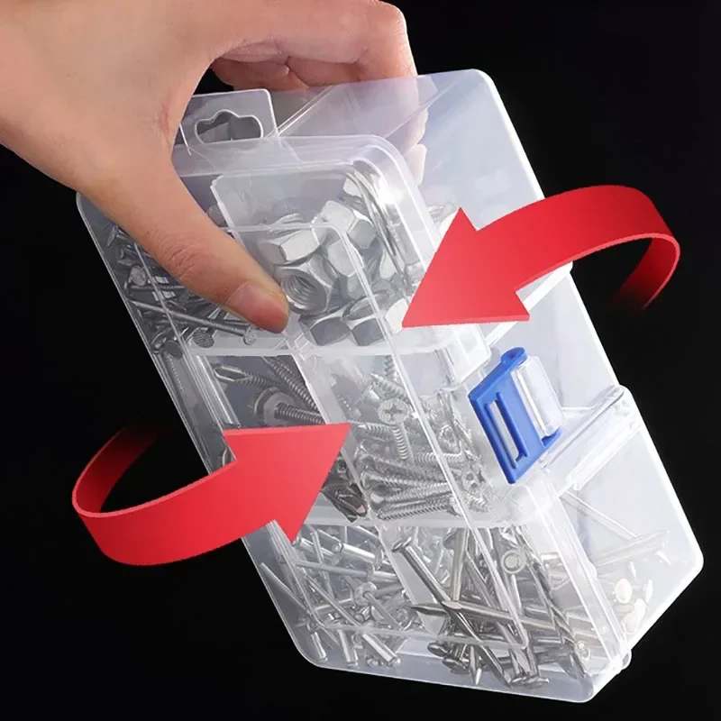 Transparent Multi Grid Parts Box Plastic Portable Storage Box with Cover Small Screw Tool Accessories Classification Grid Sample