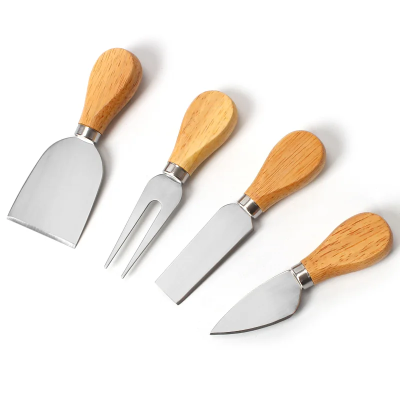 4 Cheese Knives Set Cheese Cutlery Steel Stainless Cheese Slicer Cutter Wood Handle Mini Knife Butter Knife Spatula Fork