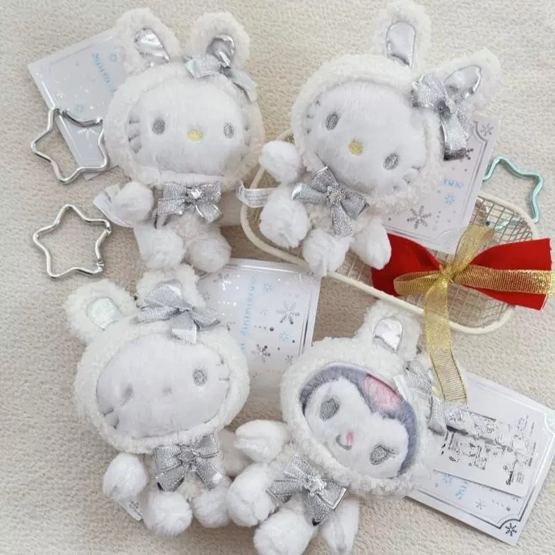 

Sanrio family winter snow rabbit series plush bag pendant hello kitty doll white key chain decoration cute cartoon gift