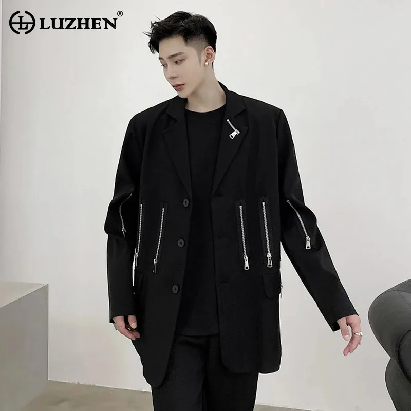 LUZHEN Men's Suit Jacket Multi Zipper Decoration Design Personalized Trendy Elegance Luxury High Quality Male Blazer Coat LZ5917