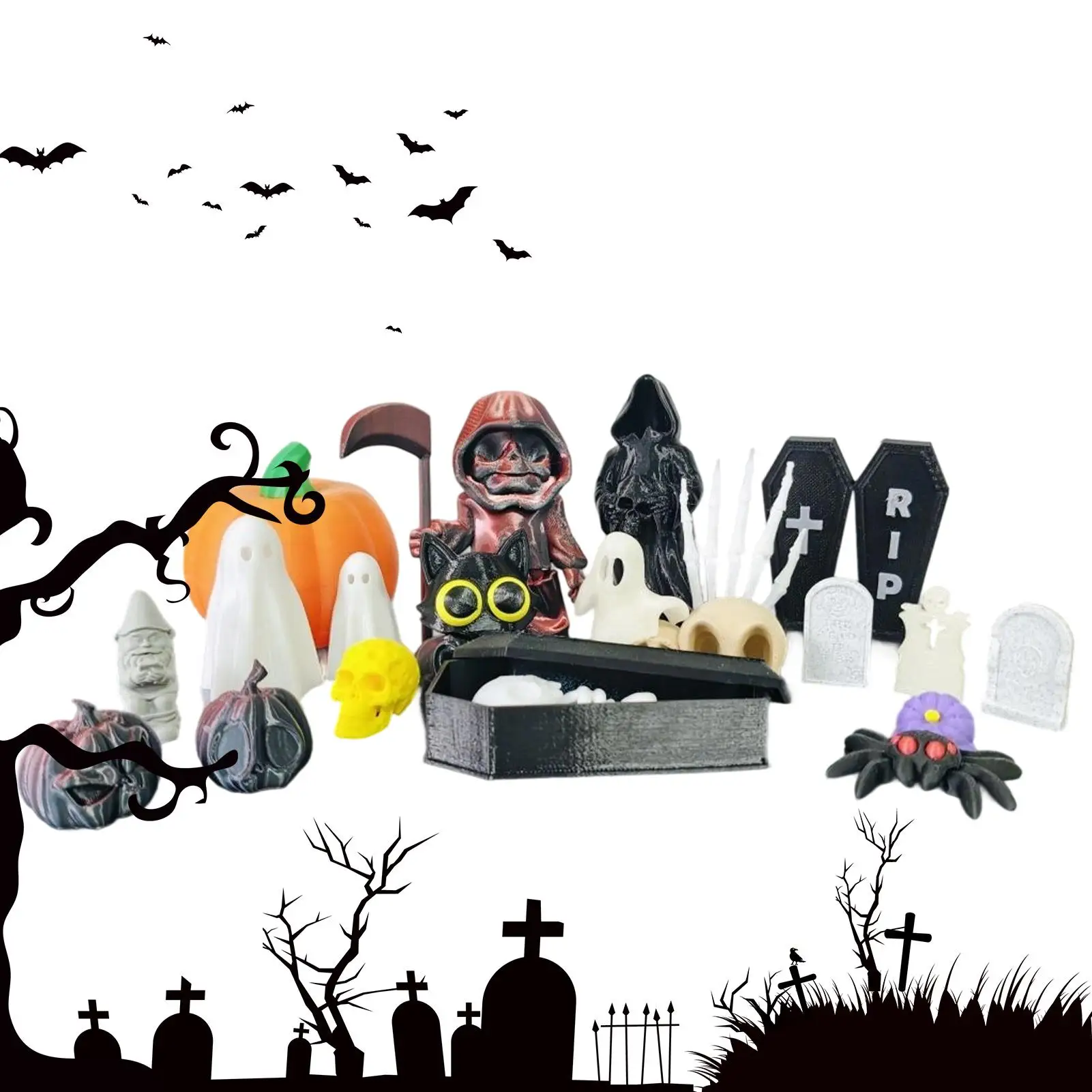 

Halloween Miniatures 20 Pieces Halloween Decor Pumpkin Ghost Figurines Sets Skull Statue Small Home Decor for Holiday Birthday