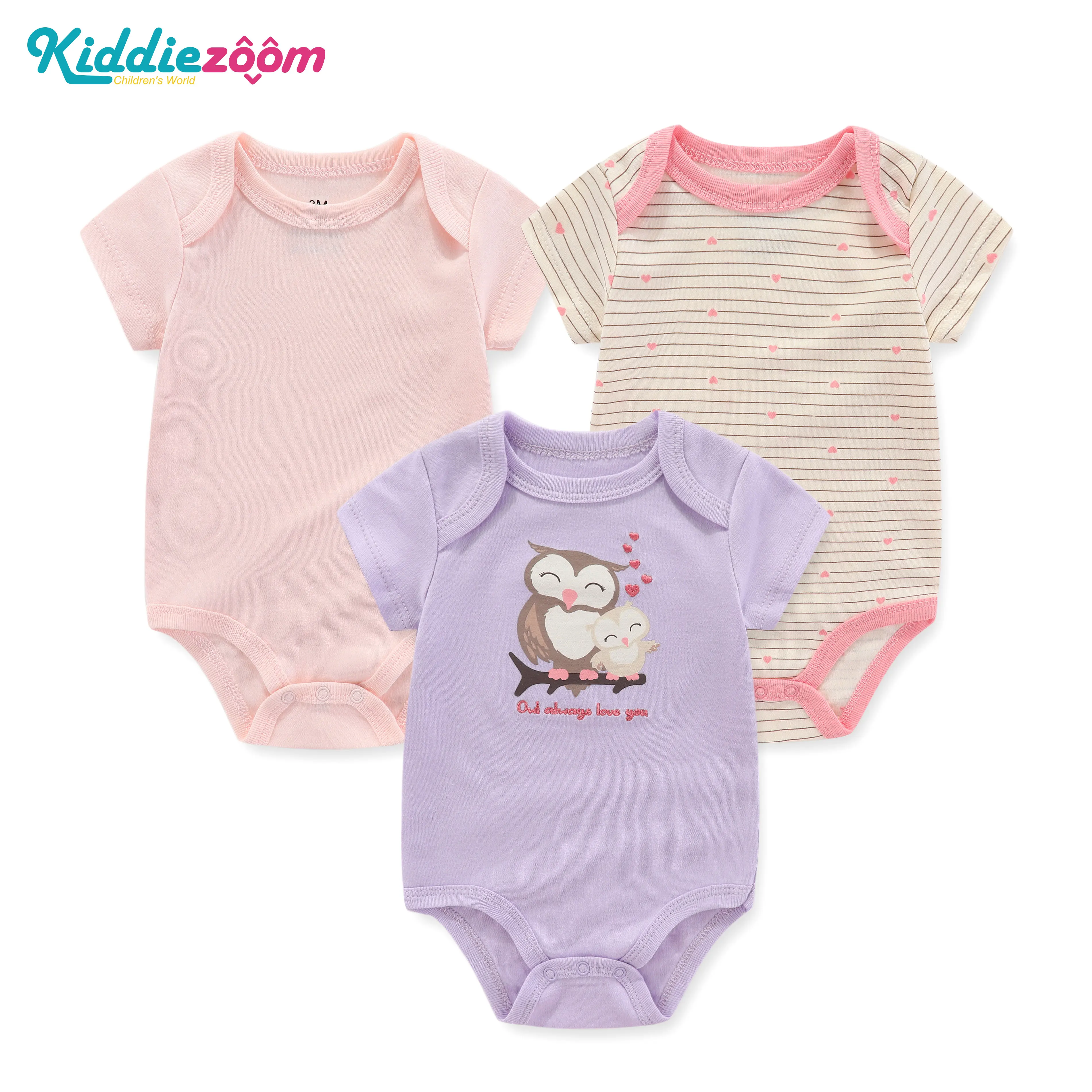 Newborn Baby Girl Clothes 3-piece Set Cute Cartoon Short Sleeve Romper 100% Cotton Light Pink Baby Girl\'s Beautiful Clothes