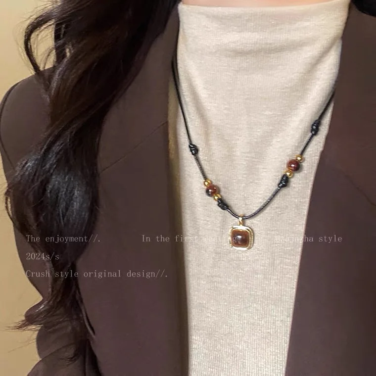 Necklace Faux Tiger Eye Vintage Autumn Winter Elegant Simple Comfortable Durable Versatile Everyday Jewelry for Ladies