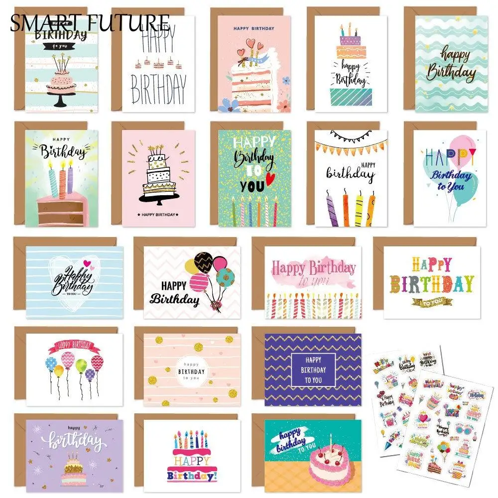 20pcs Combination Set Birthday Greeting Card Blessing with Envelope Happy Birthday Card Handwriting DIY Message Cards
