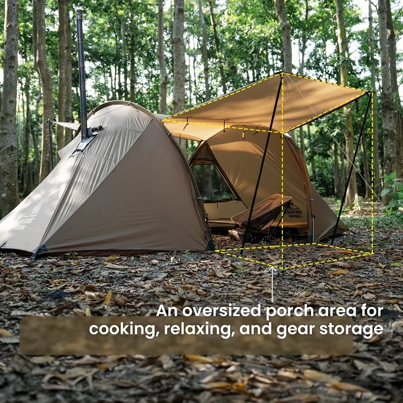 4 Season Waterproof Tent OneTigris Raven Nest Tunnel Hot Tent 2 Person Camping Shelter with Stove Jack for Backpacking Bushcraft