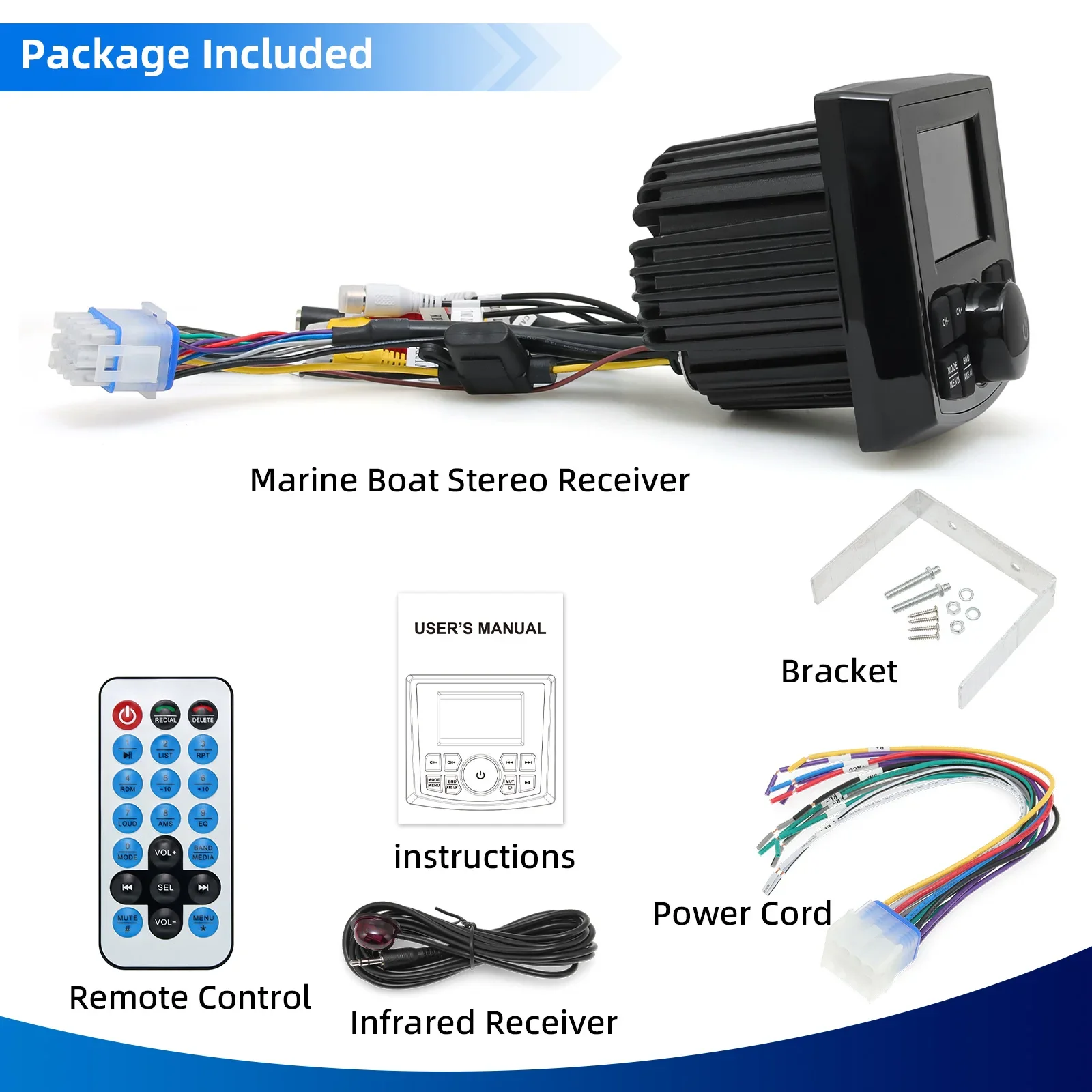 AD ﻿Marine Radio MP5 for ATV UTV SPA RZR Boat Radio Stereo 3inch Display Media Video Player Waterproof Bluetooth-compatible AUX