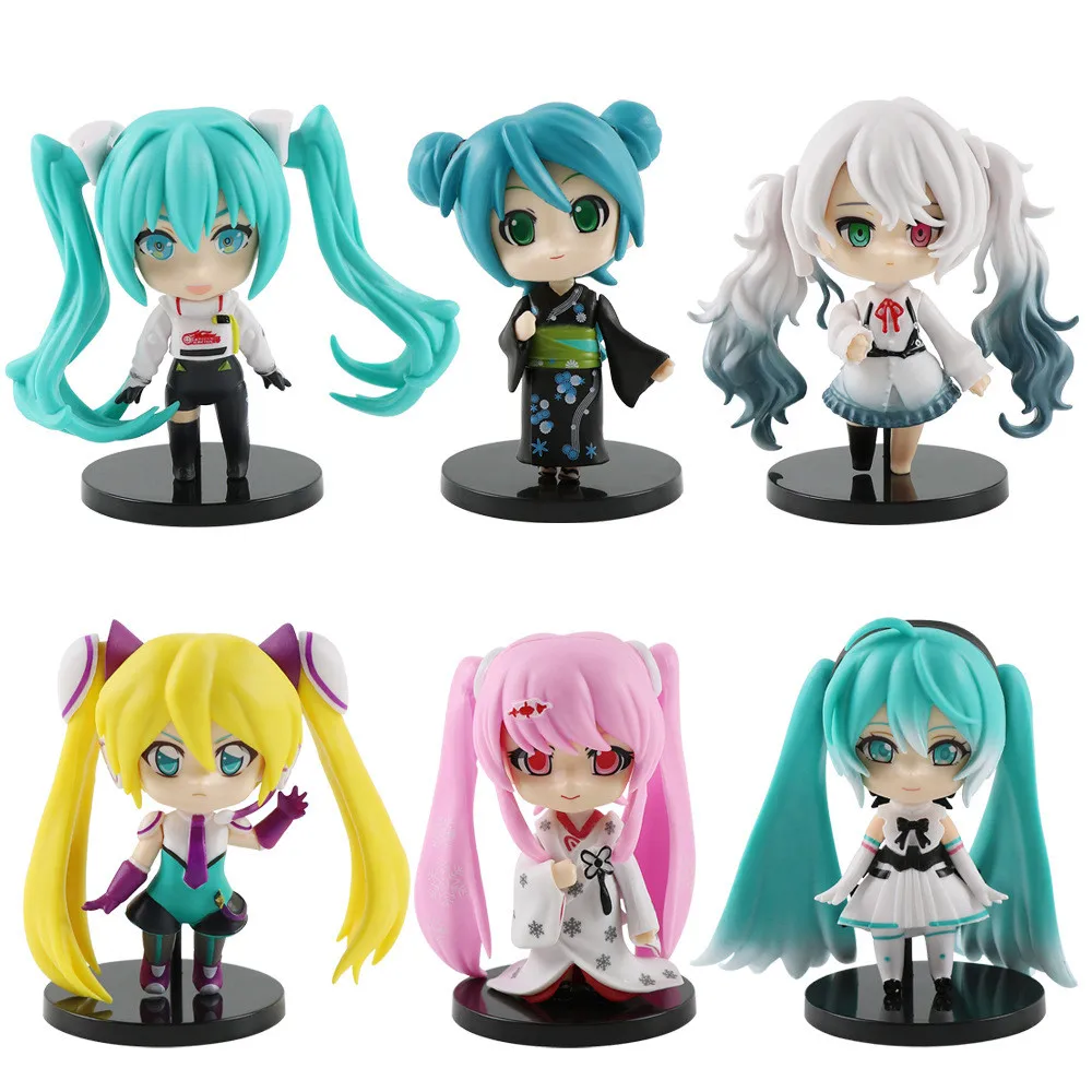 初音ミクアニメフィギュア,6点セット,カラフルなステージ,着物モデル人形1セット,ドールイレ,フランス人,シャイニー,アクションフィギュア
