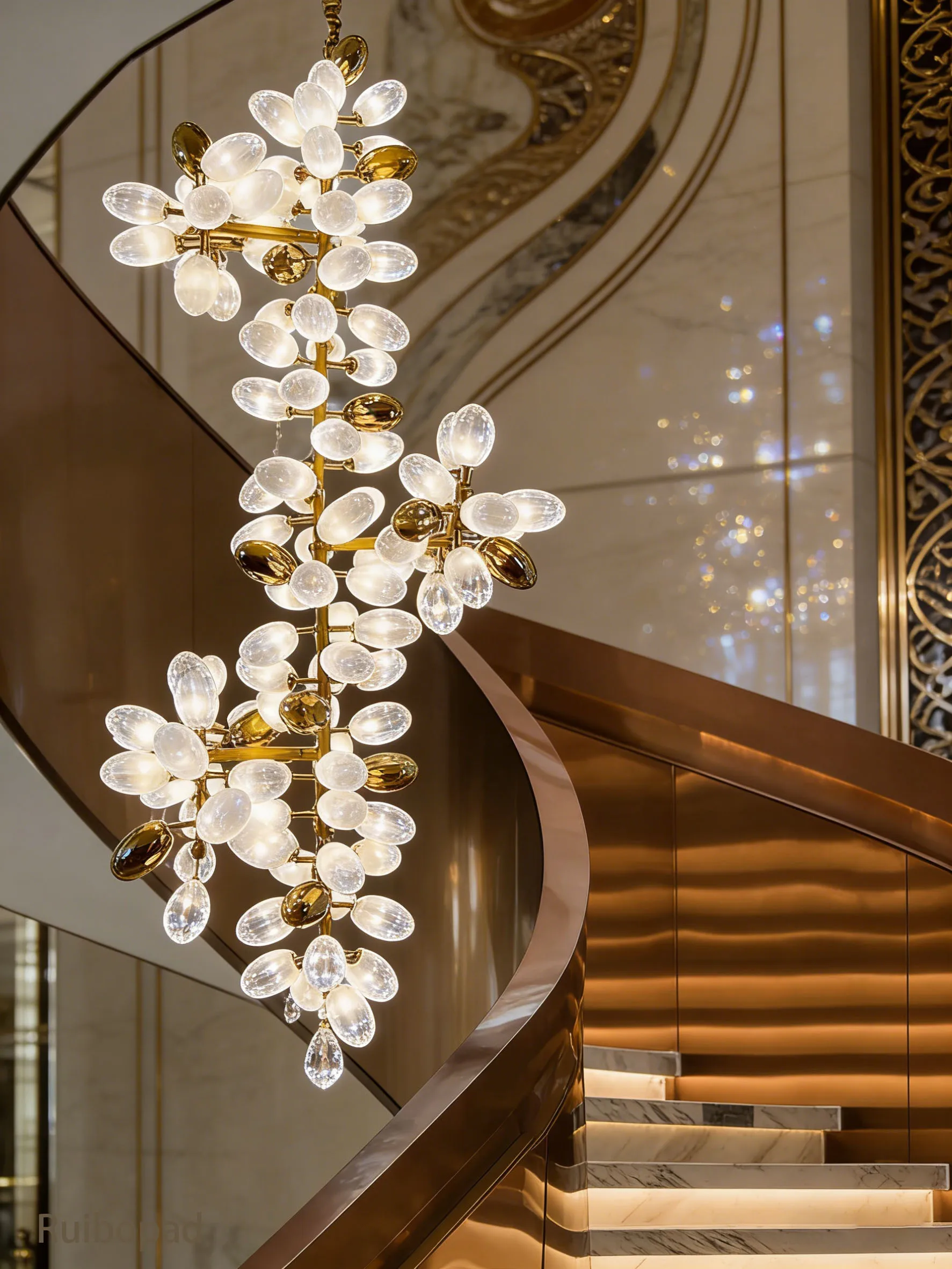 Modern Nordic Gold Chandelier Opal Grapes Glass Shade Dimmable Adjustable Cord Ceiling Light For Bedroom Corridor