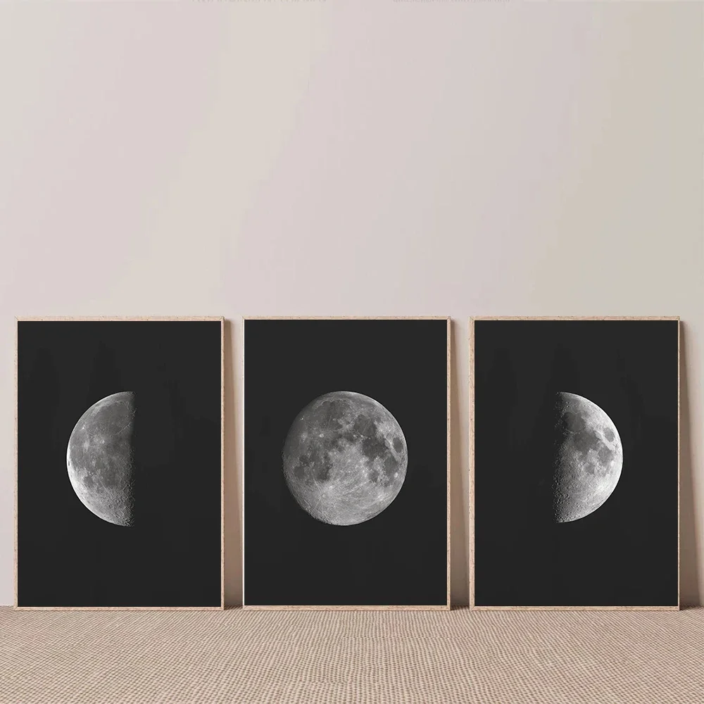 Multiple sizes 1pc frameless Canvas Painting,1pc frameless Canvas Painting Black and White Moon Phase Posters, Aesthetic Canvas