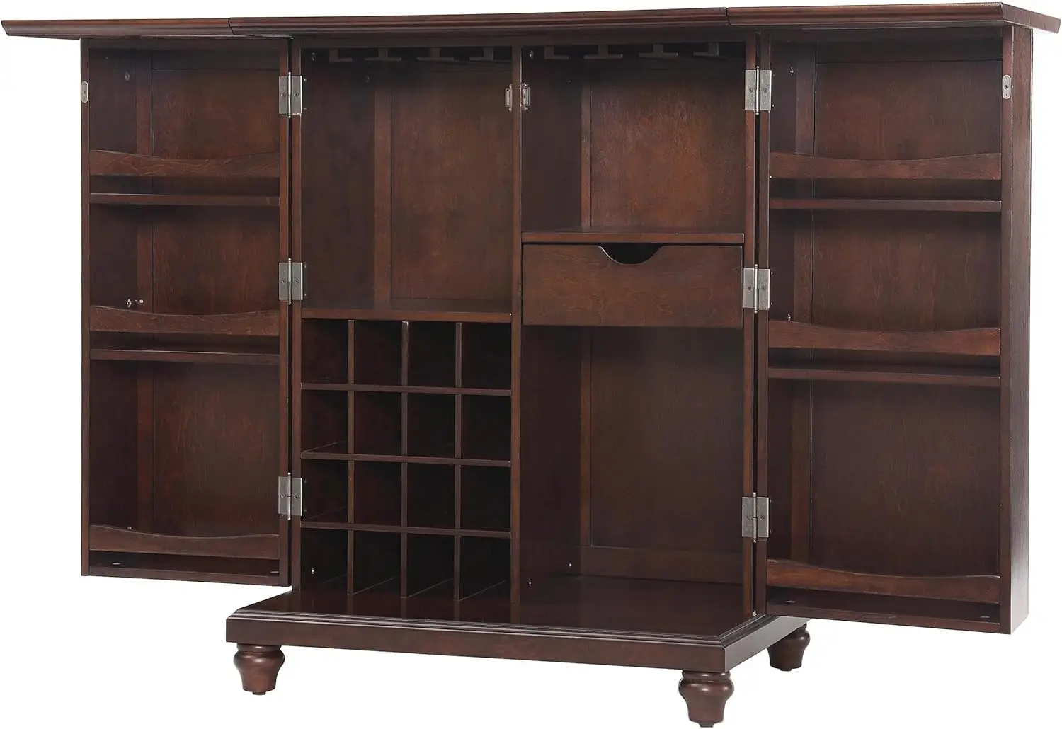 Cambridge Expandable Bar Cabinet With Storage Shelves, Drawer, And Wine Rack, Vintage Mahogany