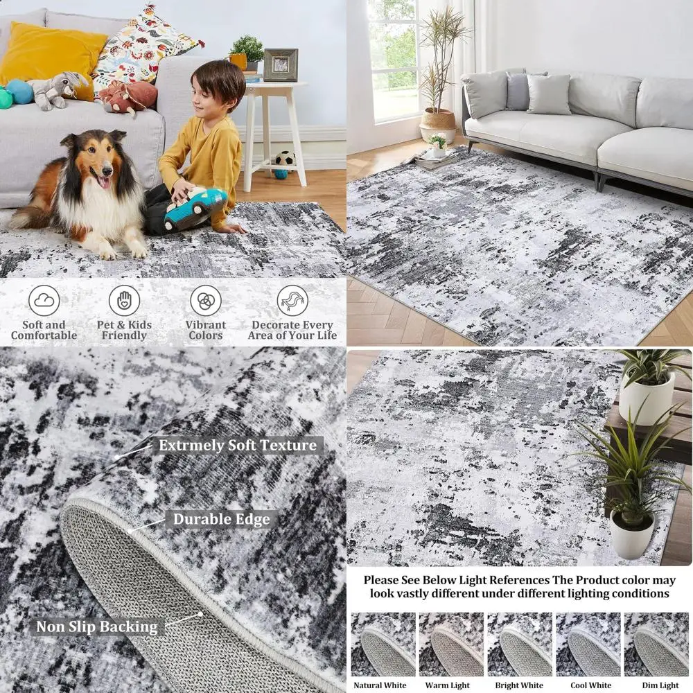 

Ковер из шерсти 5x7 футов, ультрамягкий, с низким ворсом, грязеотталкивающий, с нескользящей основой, для спальни, серый, моющийся