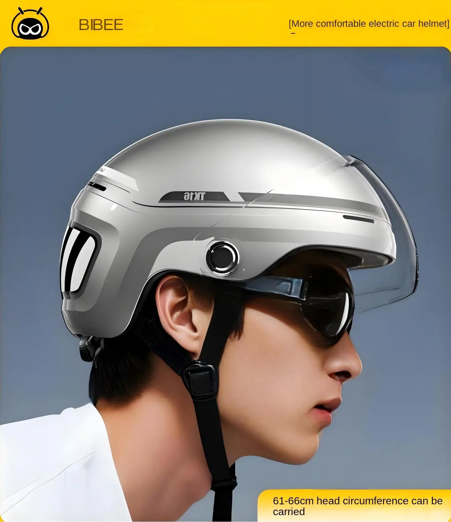 

BIBEE Adult Electric Bike Helmet XXXL 61-66CM Large Head 3D Lens Antibacterial Removable Lining Wide Vision Ventilated
