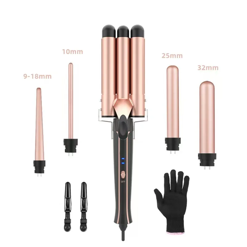 

VoluVibe 5 in 1 Curling Iron, Curling Wand Set with Negative Ion Thermal Brush and 4 Interchangeable Ceramic Curling Irons