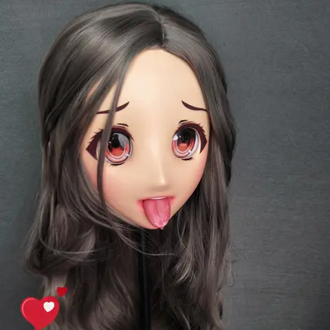 (Ouzha-04) Máscaras Kigurumi de Anime Japonês para Cosplay, Máscara de Personagem de Desenho Animado, Máscara de Boneca Lolita de Meia Cabeça com Olhos e Peruca