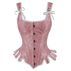 Vintage Fan Shaped U-Neck Corselet for Women Frenum Gothic Jacquard Overbust Corsets Steel Bone Shoulder Strap Corset Plus Size